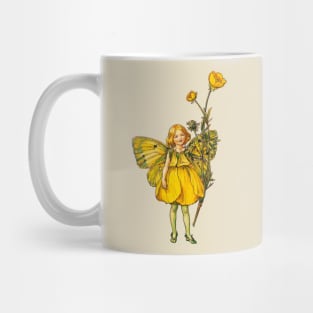 Cute Vintage Cottagecore Yellow Faerie Pixie With Buttercup And Butterfly Wings Mug